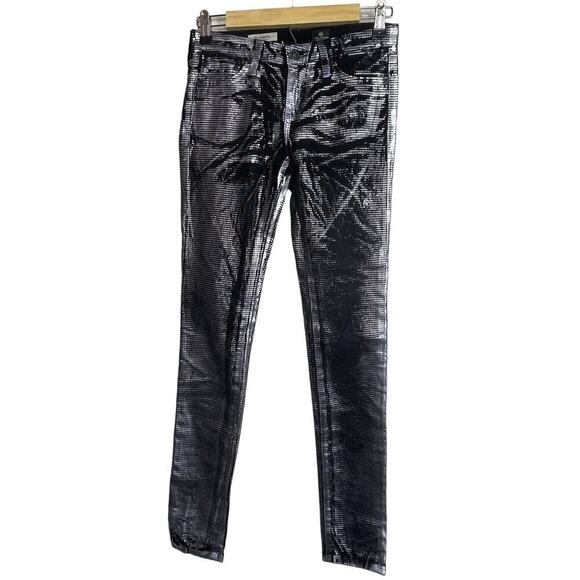 Adriano Goldschmied The Legging Super Skinny Black Silver Painted Pants Size 25R - Picture 1 of 9